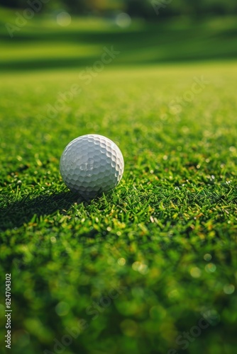 A golf ball resting on a lush green field. Perfect for sports and leisure concepts