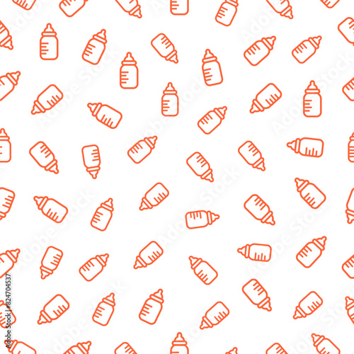 Seamless pattern with orange baby bottle