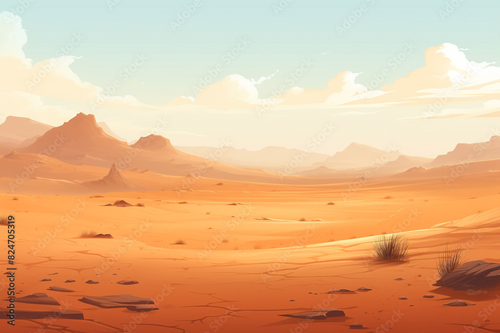 Desert Landscape, Soft Pastels, Vast Expanse, Daytime Desert Landscape, Soft Pastels, Vast Expanse, Daytime