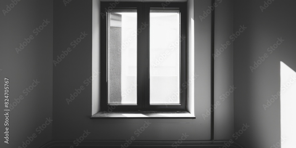 Black and white photo of a window in a room. Suitable for interior design projects