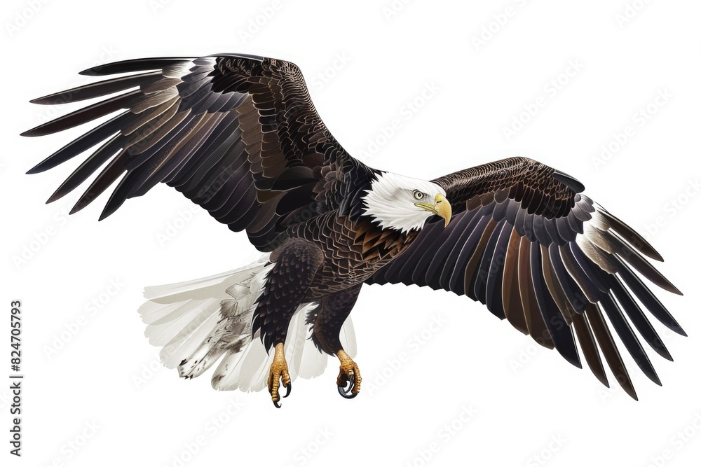 Majestic bald eagle soaring through the sky. Suitable for wildlife or patriotic themes Majestic bald eagle soaring through the sky. Suitable for wildlife or patriotic themes