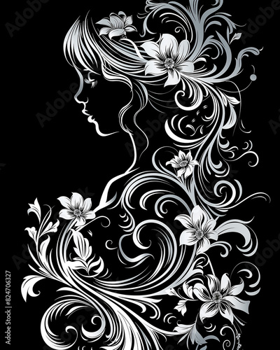 A woman with long hair and flowers on her head