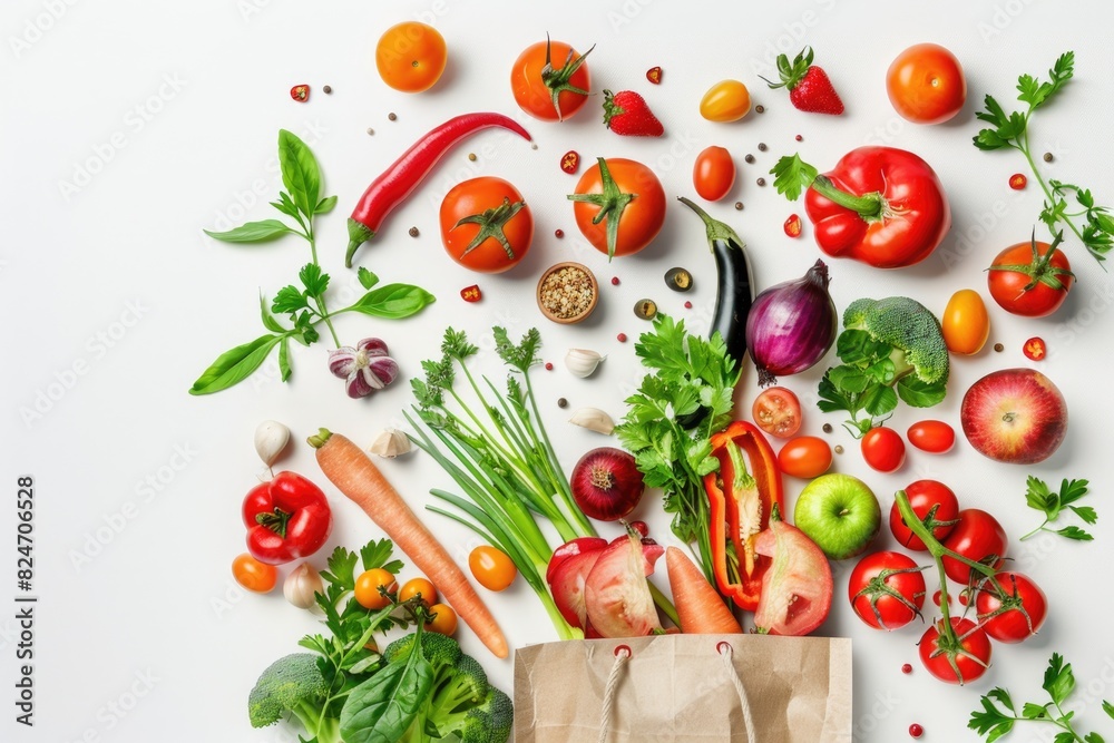 A variety of fresh vegetables in a paper bag, perfect for healthy eating promotions A variety of fresh vegetables in a paper bag, perfect for healthy eating promotions