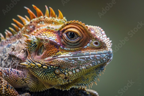 Close up of a lizard s face with a blurry background. Suitable for nature and wildlife themes