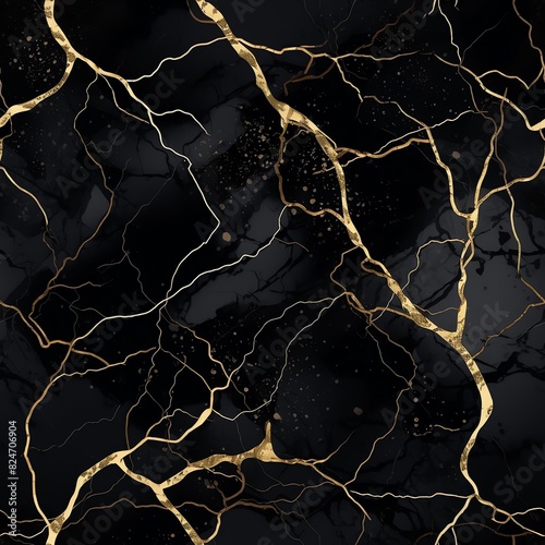 Abstract seamless Black and White marble stone natural pattern texture with gold veins background 
