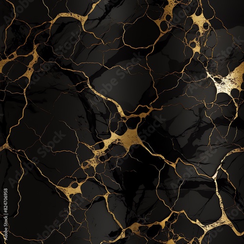Abstract seamless Black and White marble stone natural pattern texture with gold veins background 