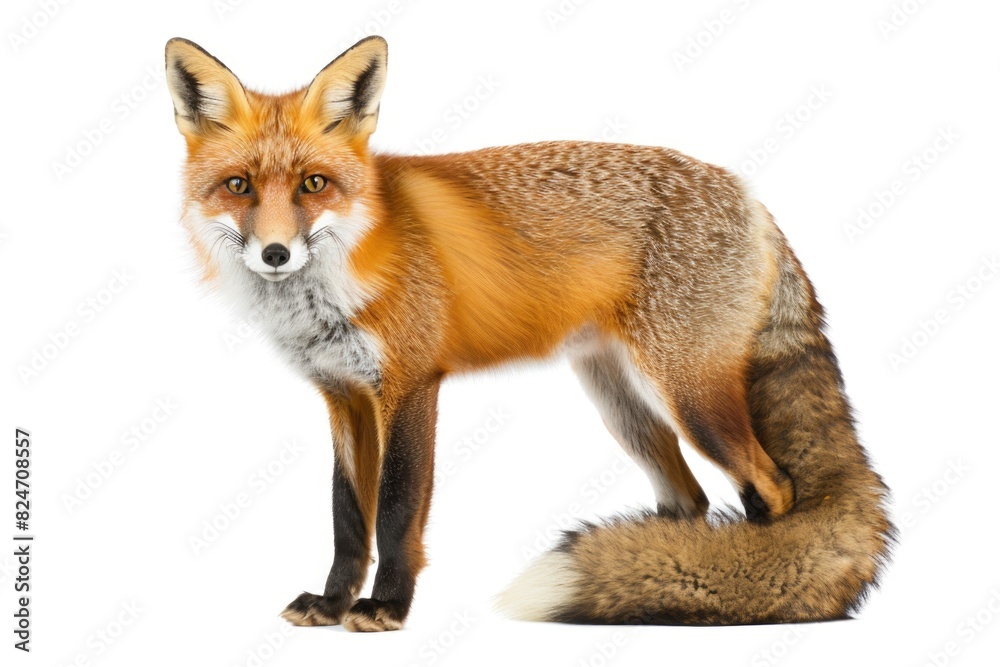 Fototapeta premium A red fox standing in front of a white background. Perfect for various design projects