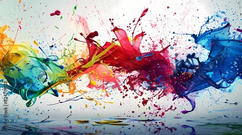 Array of vibrant paint splatters intertwining to create a visually captivating and dynamic scene