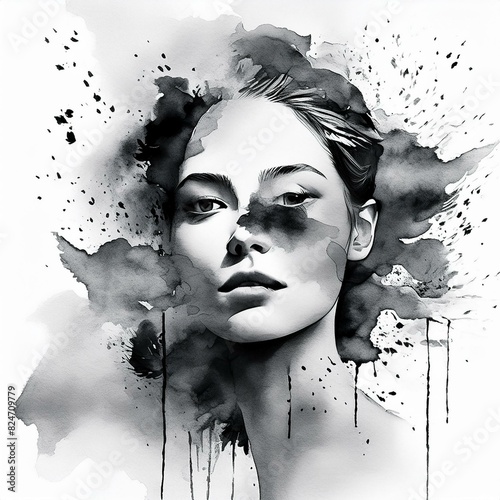 Abstract portrait painting of a beautiful woman