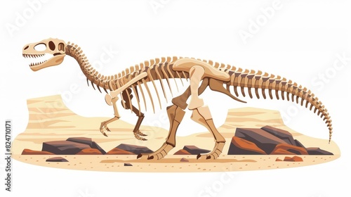 Dinosaur skeleton cartoon modern. Bone evolution print.