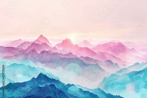 Beautiful painting of a mountain range at sunset. Perfect for home decor or travel websites © Fotograf