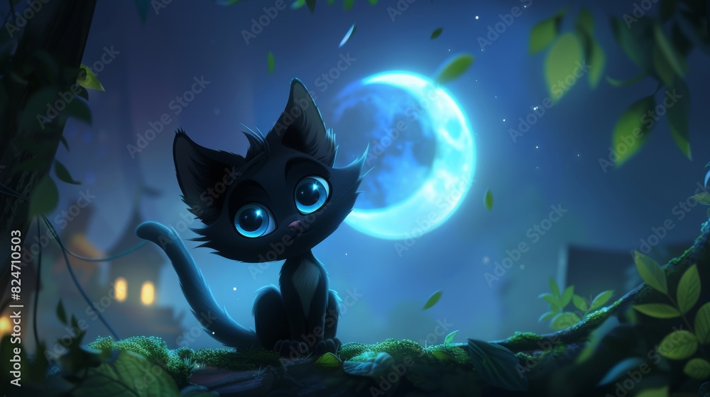 Hd desktop wallpaper based on an AI generated cinematic black cat scene with a crescent moon Hd desktop wallpaper based on an AI generated cinematic black cat scene with a crescent moon