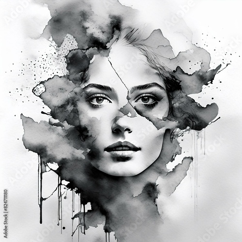 Abstract portrait painting of a beautiful woman