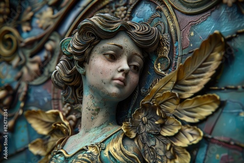 Close up of a beautiful angel statue, suitable for religious or spiritual themes