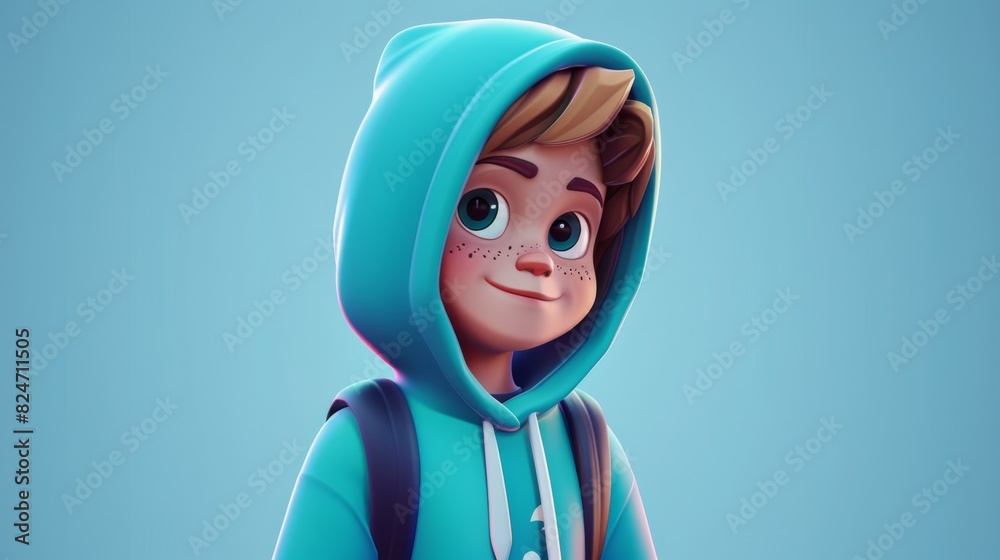 Cool and energetic cartoon boy with skateboard shown in this 3D headshot illustration. He wears a trendy sky blue hoodie to add a pop of color to his outfit. Cool and energetic cartoon boy with skateboard shown in this 3D headshot illustration. He wears a trendy sky blue hoodie to add a pop of color to his outfit.