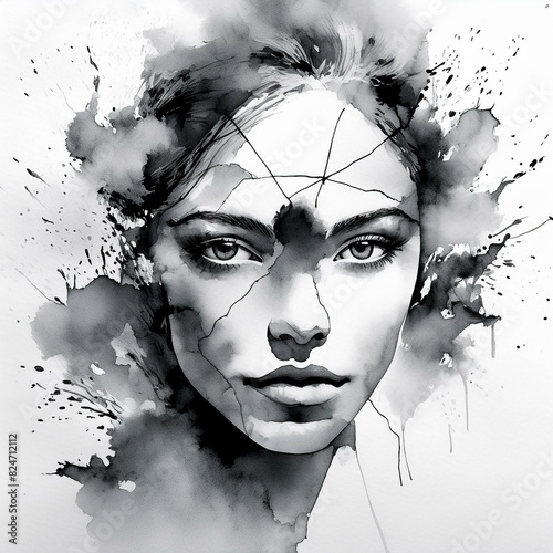 Abstract portrait painting of a beautiful woman