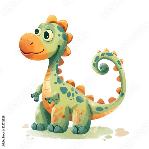 Playful cartoon dinosaur character on white background  cute and colorful illustration for children s books and designs. 
