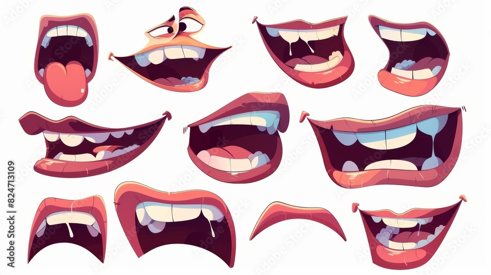 The mouth of a cartoon character. Tongue, grin, teeth. Expression. Simple flat design isolated on white. The mouth of a cartoon character. Tongue, grin, teeth. Expression. Simple flat design isolated on white.