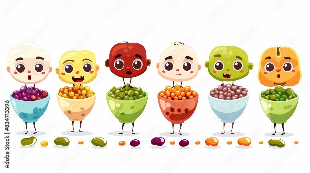 Cute modern set of lentils. Vegan protein food modern characters Cute modern set of lentils. Vegan protein food modern characters