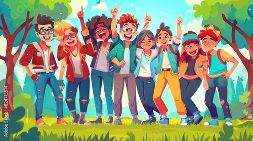 Laughing cartoon young people. Happy friends.