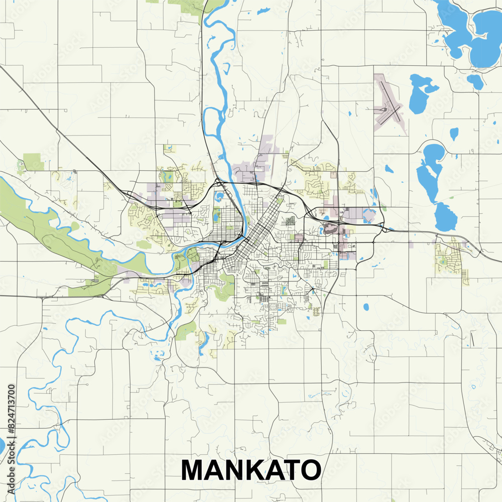 Mankato, Minnesota, United States map poster art