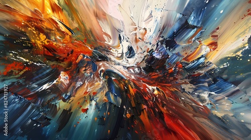 Bold and daring brushstrokes converging into a striking abstract design, filled with intensity