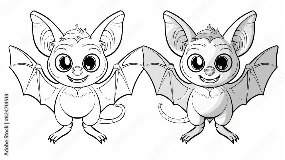 A black and white outline of a cute Halloween bat cartoon character might make a great coloring book image