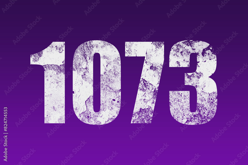 flat white grunge number of 1073 on purple background. flat white grunge number of 1073 on purple background.