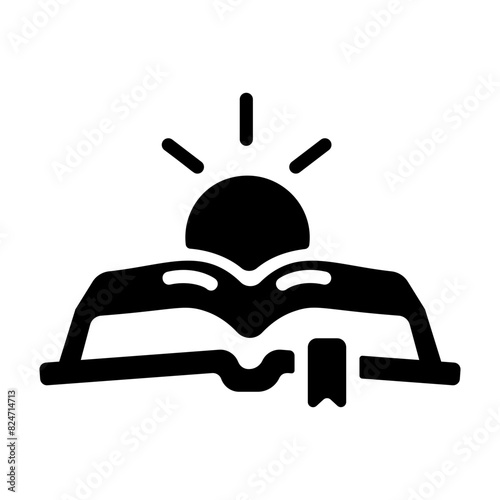 Ready to use solid icon of holy book with rising sun 
