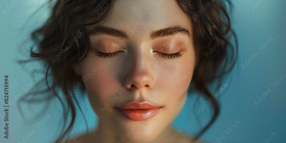 Close up of a woman with her eyes closed. Suitable for meditation or relaxation concepts Close up of a woman with her eyes closed. Suitable for meditation or relaxation concepts
