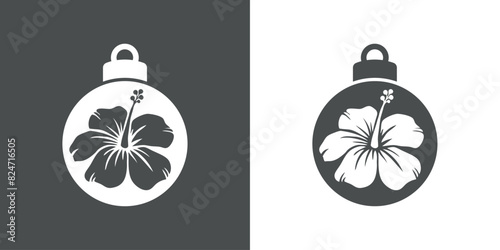 Tiempo de Navidad. Logo con silueta de bola de navidad con flor de hibisco para su uso en tarjetas y felicitaciones