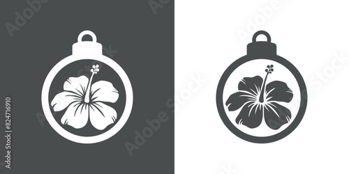 Tiempo de Navidad. Logo con silueta de bola de navidad con flor de hibisco para su uso en tarjetas y felicitaciones
