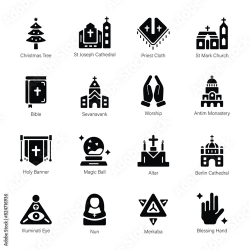 Modern Collection of Christian Belief Glyph Icons 

 photo