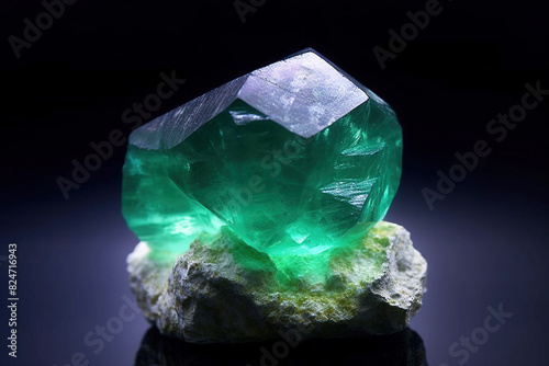 Fluorite is rare precious natural stone on black background. AI generated. Header banner mockup with space.