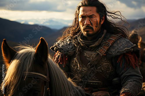 Genghis Khan Mongol Khan Timujin, warrior emperor conqueror. AI generated. photo