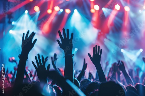 Crowd cheering and clapping at concert or live show  stage light background with copy space for text stock