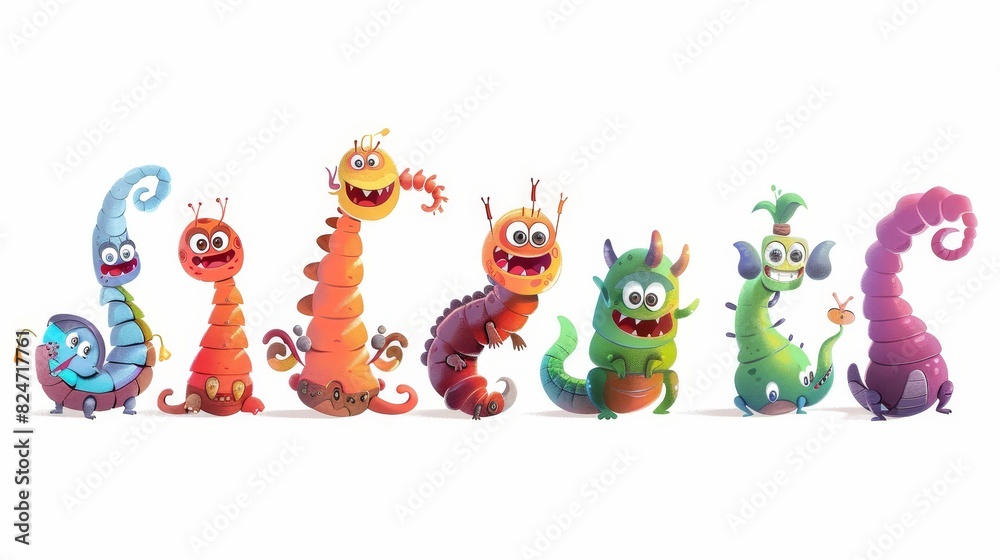 Cartoon insects in action poses with funny faces creeping crawlers exact modern illustrations. Cartoon insects in action poses with funny faces creeping crawlers exact modern illustrations.