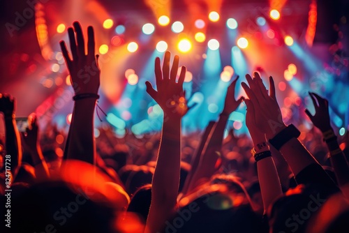 Crowd cheering and clapping at concert or live show, stage light background with copy space for text stock © ant