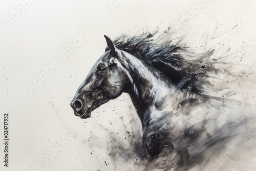 Abstract horse painting with energetic brush strokes. Showcasing the dynamic motion and expressive energy of the majestic equine animal