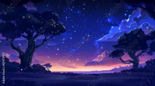 Illustration of hand drawn cartoon night sky