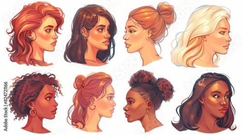 I wish you a happy international women's day! This illustration features various heads of women of all ages, races, and nationalities. It is colored by hand and hand drawn.