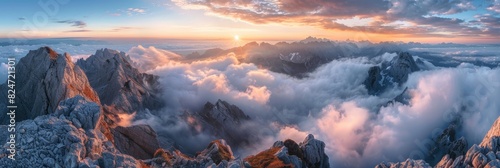Views of Stunning Sunrise from Mangart Peak: Breathtaking Alpine Landscape photo