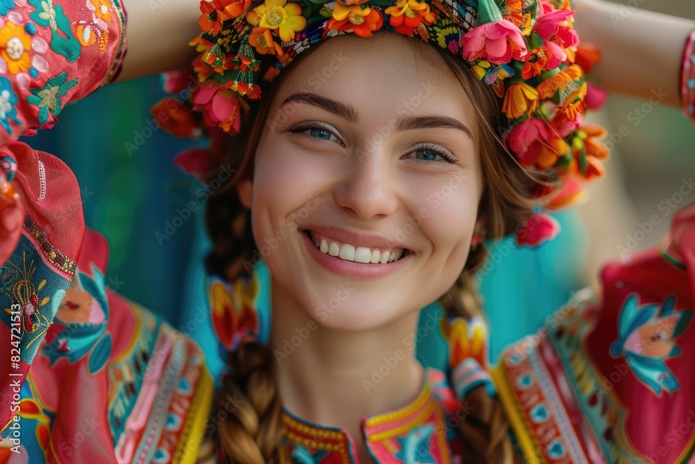 Young Russian women wearing ethnic costumes
