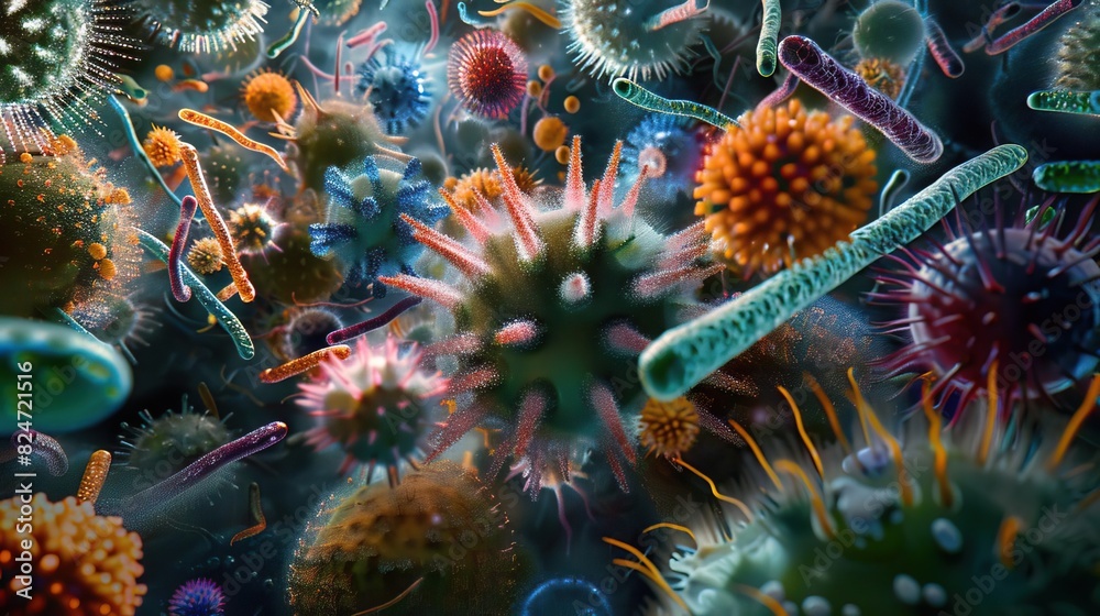 Detailed visualization of various microscopic organisms Detailed visualization of various microscopic organisms