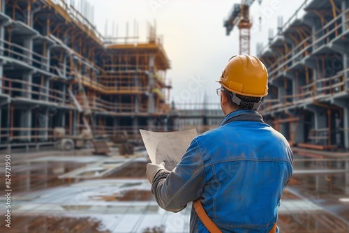 engineer is inspecting his work in building construction site