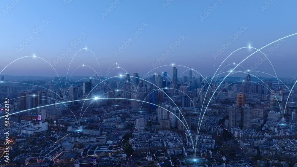 smart Connected city skyline. Futuristic network concept, city Technology