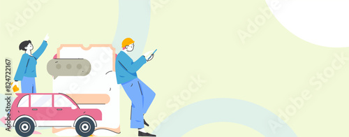 Flat vector concept operation hand drawn illustration of people taking a taxi
