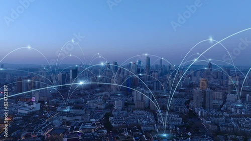 smart Connected city skyline. Futuristic network concept, city Technology