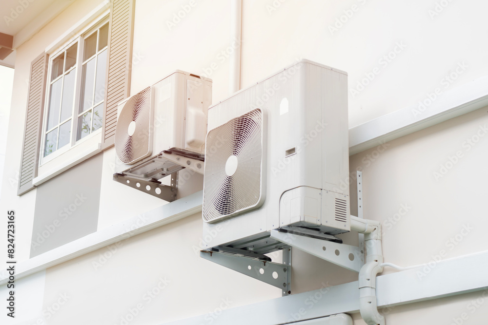Too many air-conditioners hangs on the facade of old building. Corner. Downtown. City. Urban Too many air-conditioners hangs on the facade of old building. Corner. Downtown. City. Urban