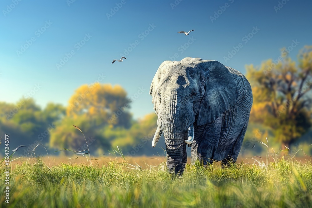 Naklejka premium Grassland and African Elephants